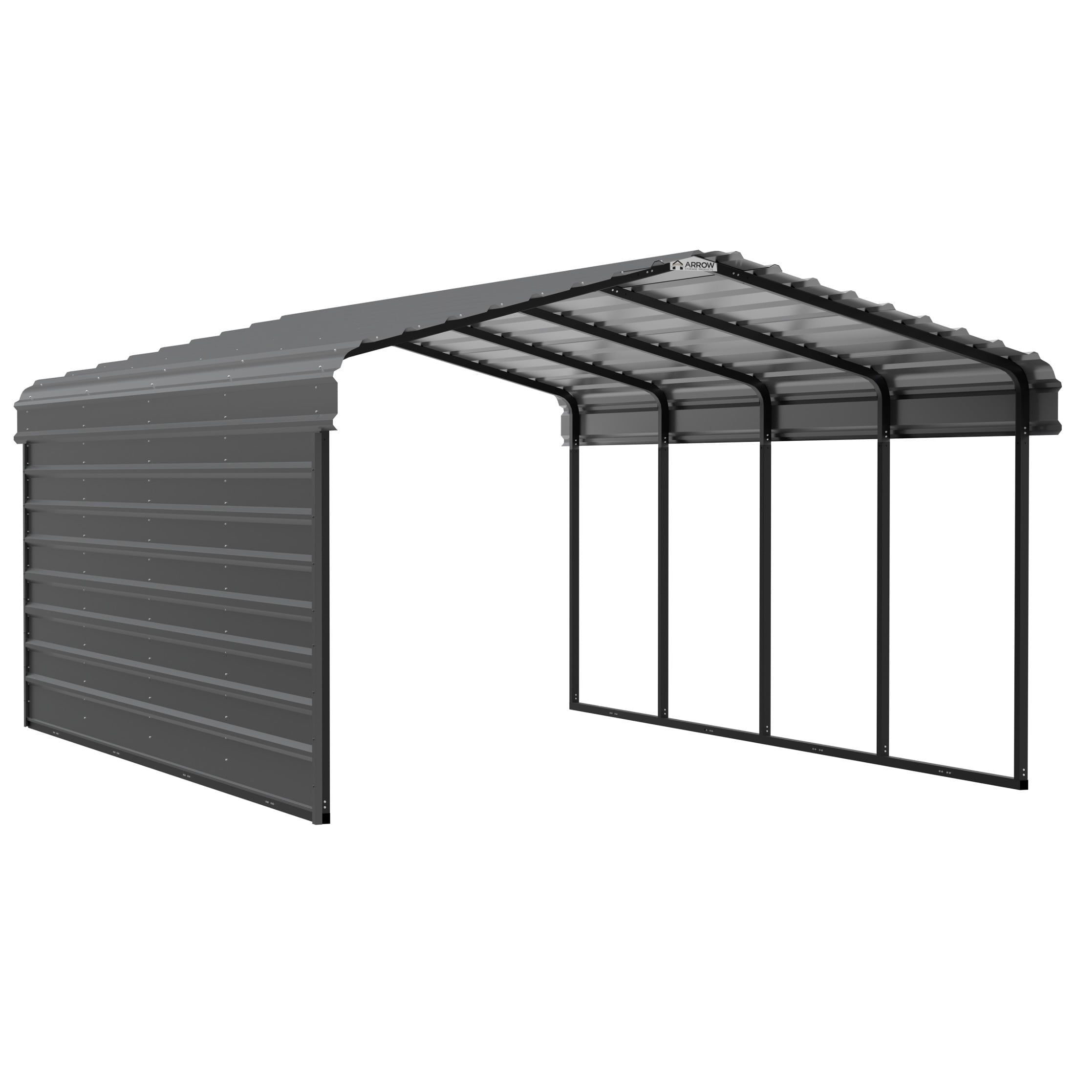 Charcoal 12' x 20' Steel Carport Kit with Side Wall