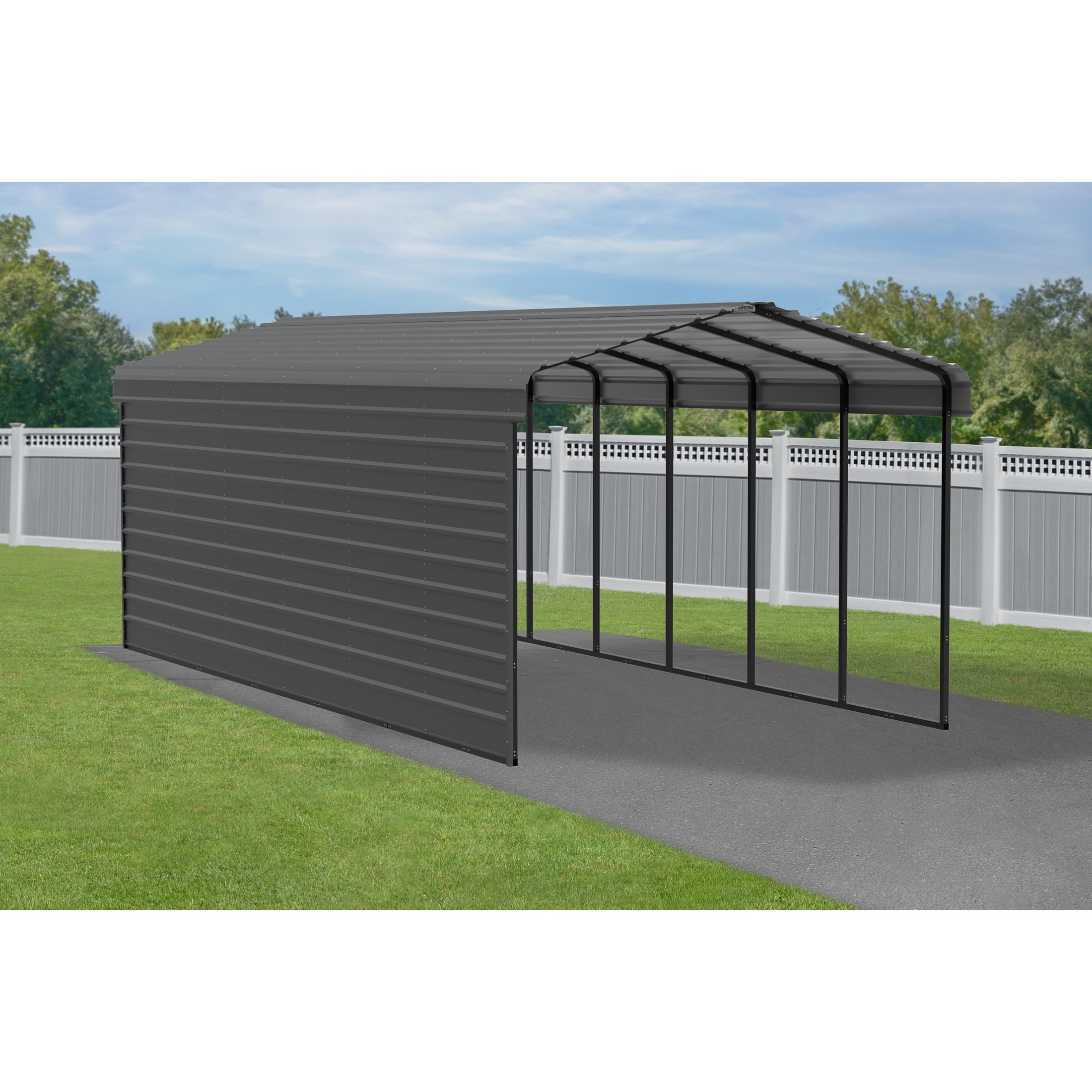 12 x 29 ft Charcoal Steel Carport Kit with Enclosure