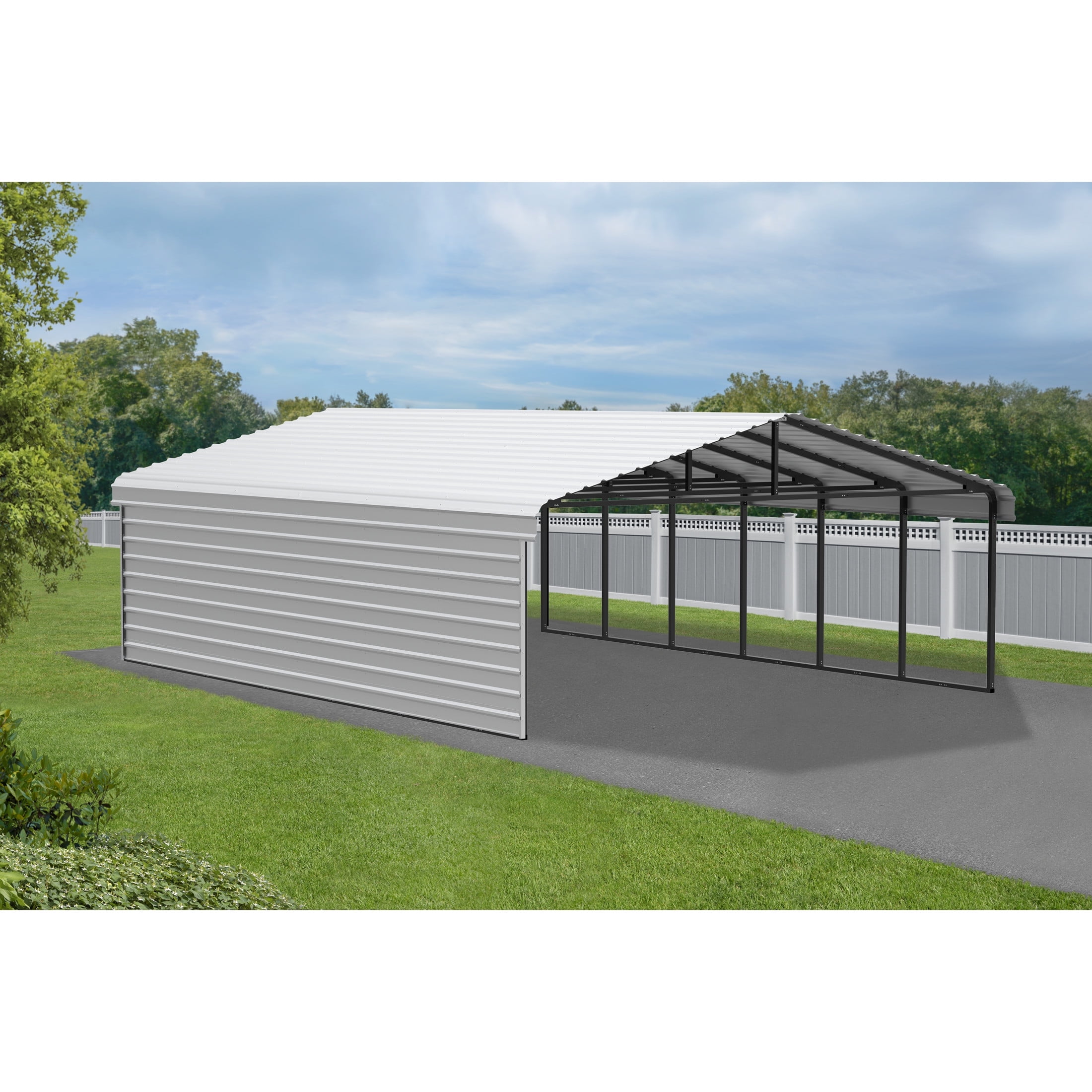 20 x 29 ft Eggshell Steel Carport Kit with Enclosure