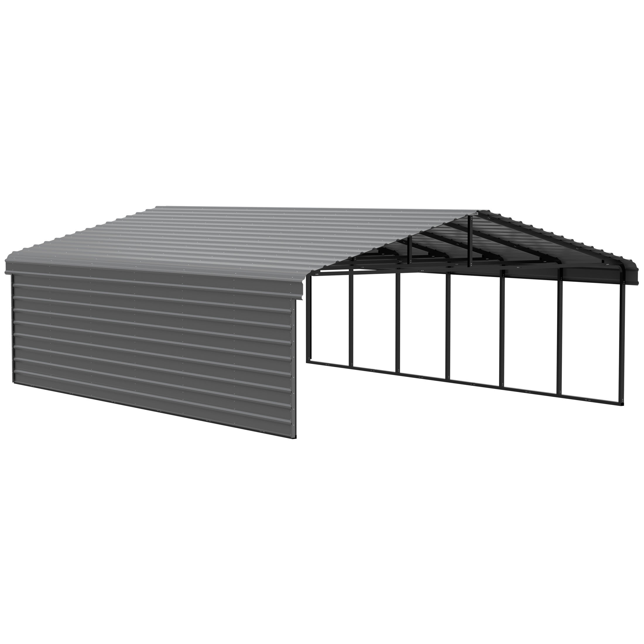 Arrow 20 x 29 x 9 ft Charcoal Carport With 1 Side Wall Kit