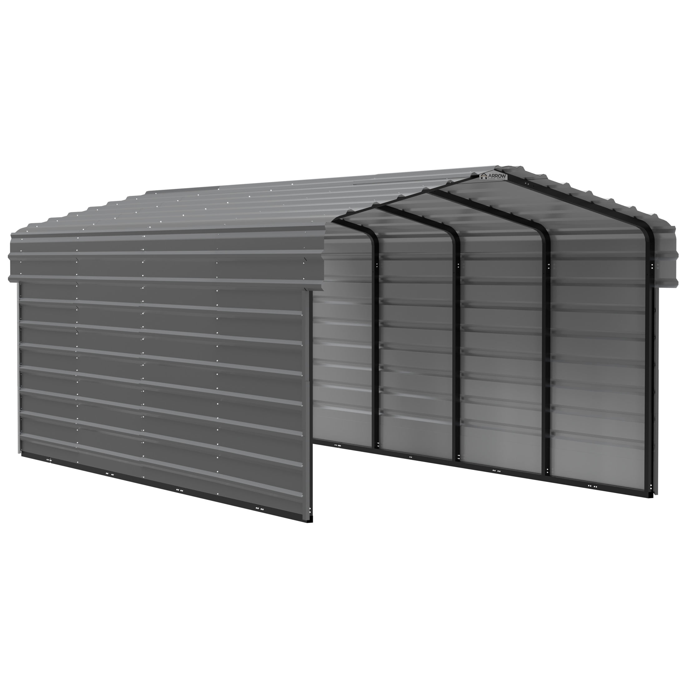 Arrow 10 x 20 x 7 ft Charcoal Steel Carport With 2 Side Wall Kit