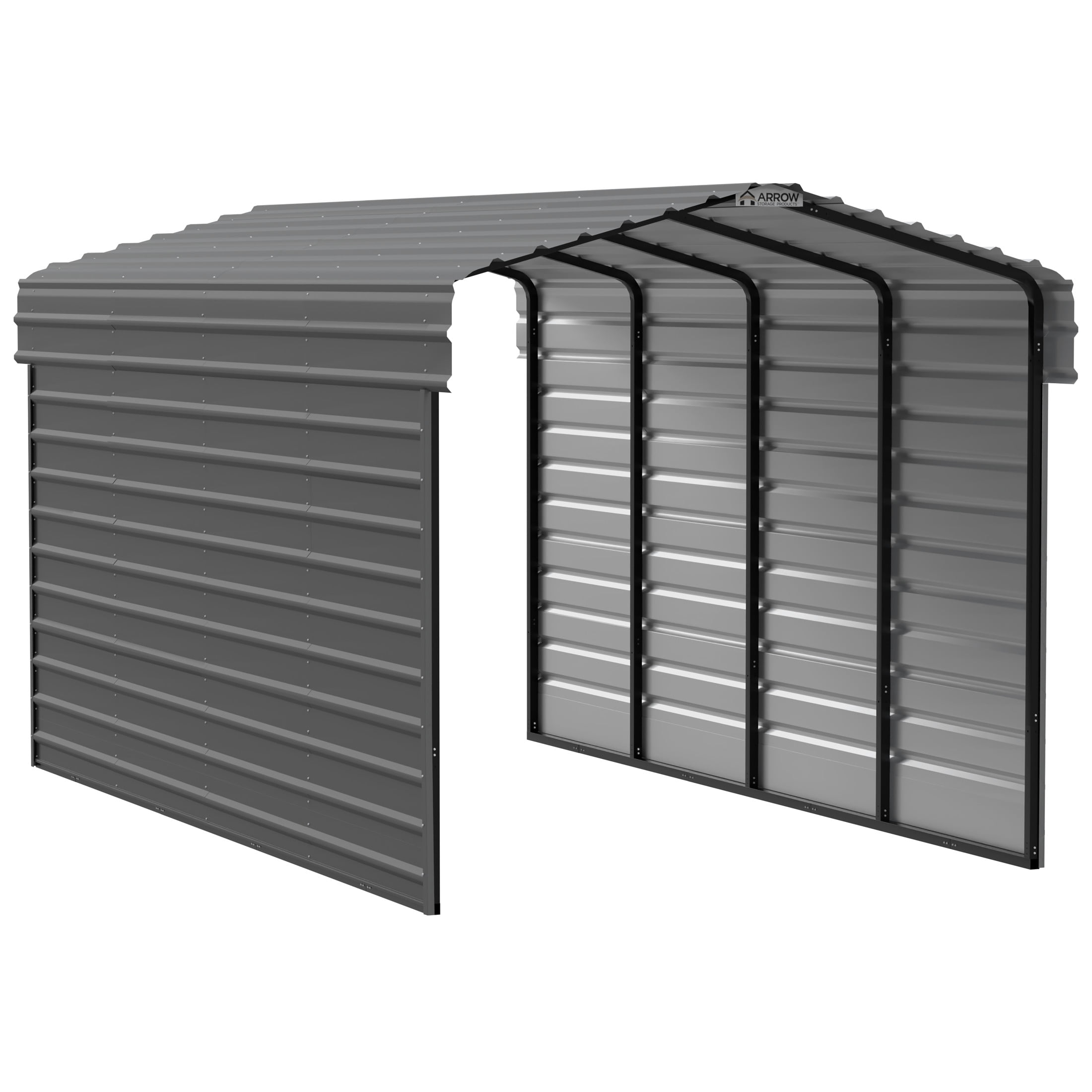 Arrow 10 x 20 x 9 ft Charcoal Steel Carport With 2 Side Wall Kit