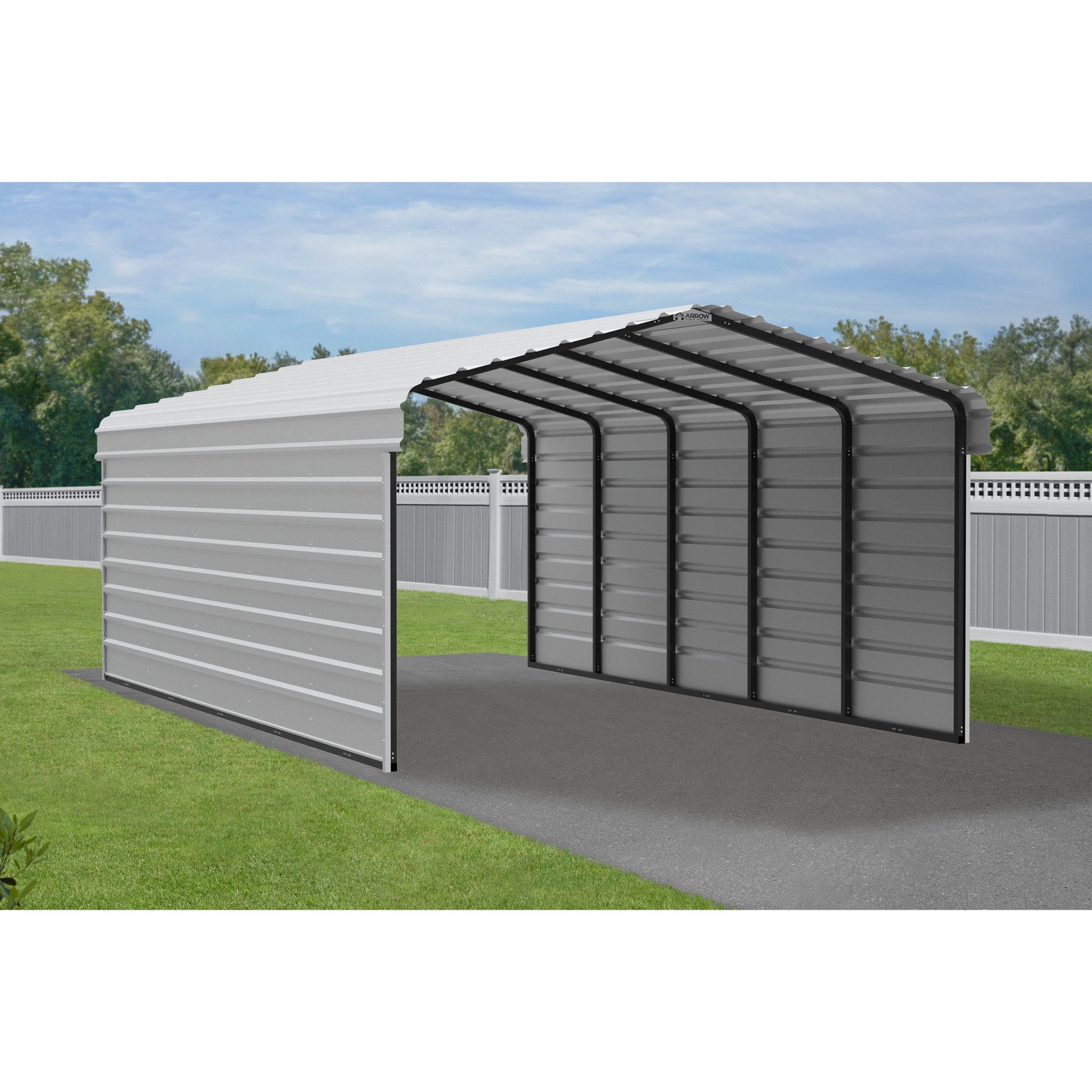 12' x 24' Eggshell Steel Carport with Enclosure
