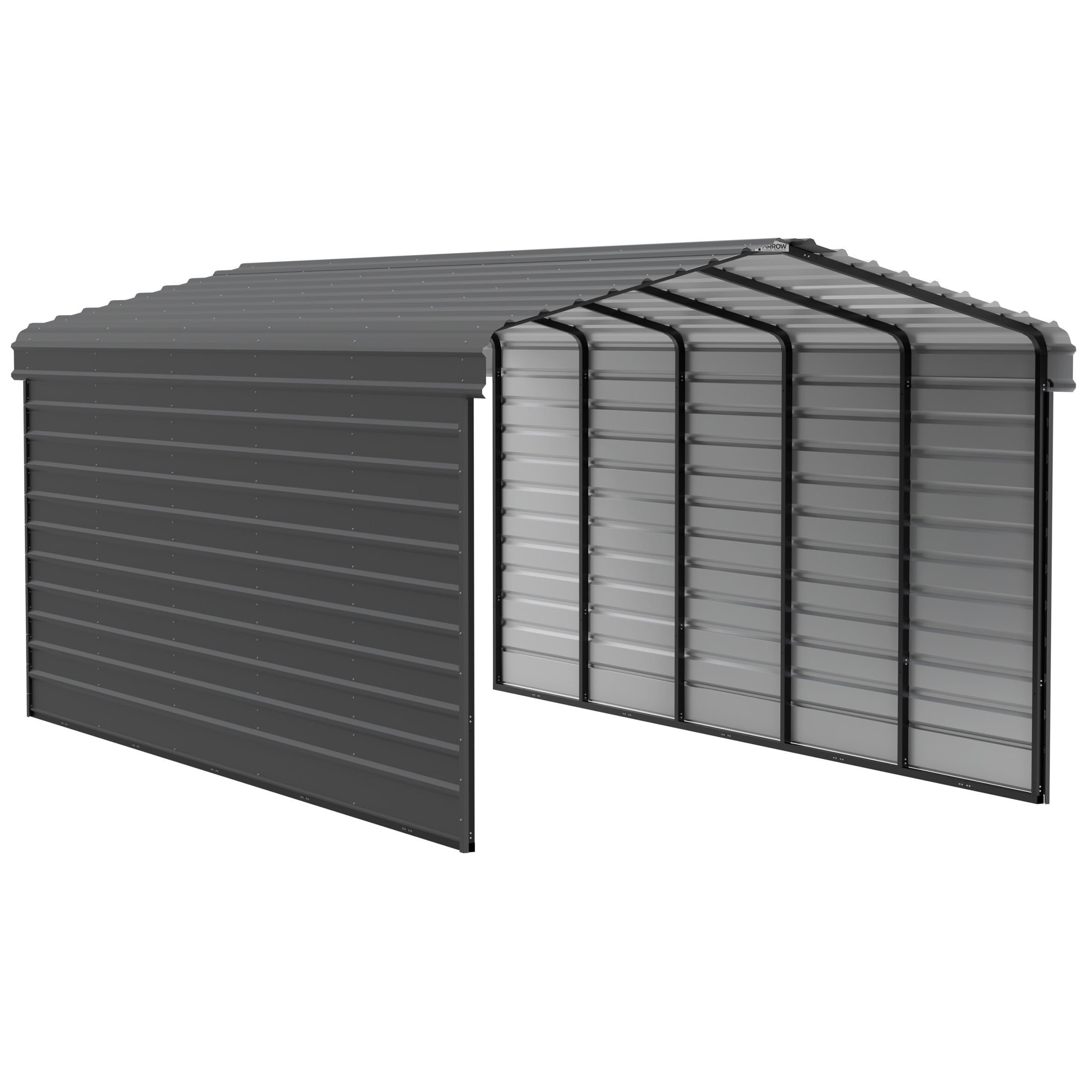 Arrow 12 x 24 x 9 ft Charcoal Steel Carport With 2 Side Wall Kit