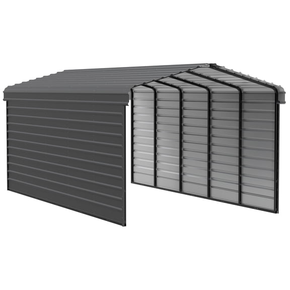 Arrow 12 x 24 x 9 ft Charcoal Steel Carport With 2 Side Wall Kit