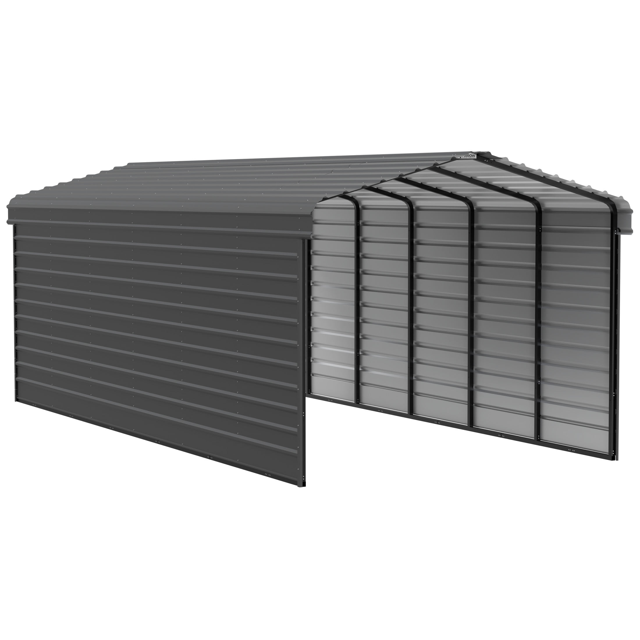 Arrow 12 x 29 x 9 ft Charcoal Steel Carport With 2 Side Wall Kit