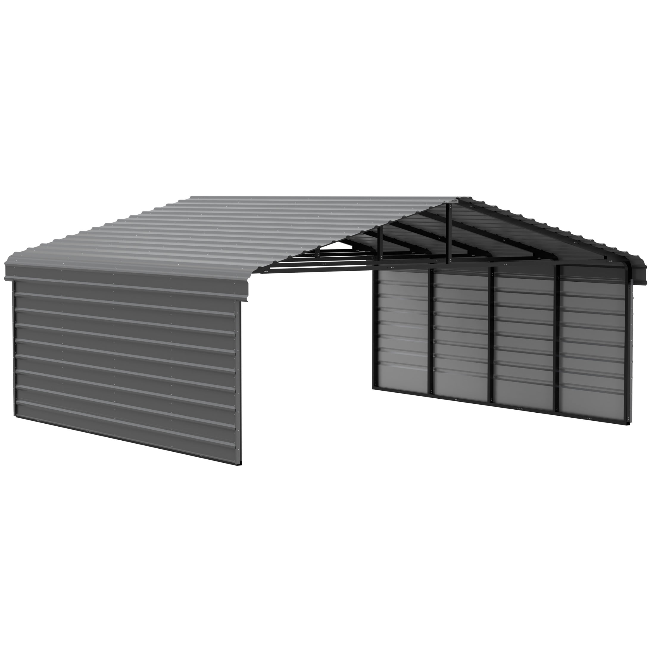 Arrow 20 x 20 x 7 ft Charcoal Steel Carport With 2 Side Wall Kit