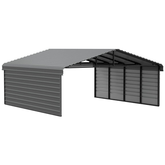 Arrow 20 x 20 x 9 ft Charcoal Steel Carport With 2 Side Wall Kit
