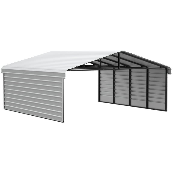 Arrow 20 x 20 x 9 ft Eggshell Steel Carport With 2 Side Wall Kit