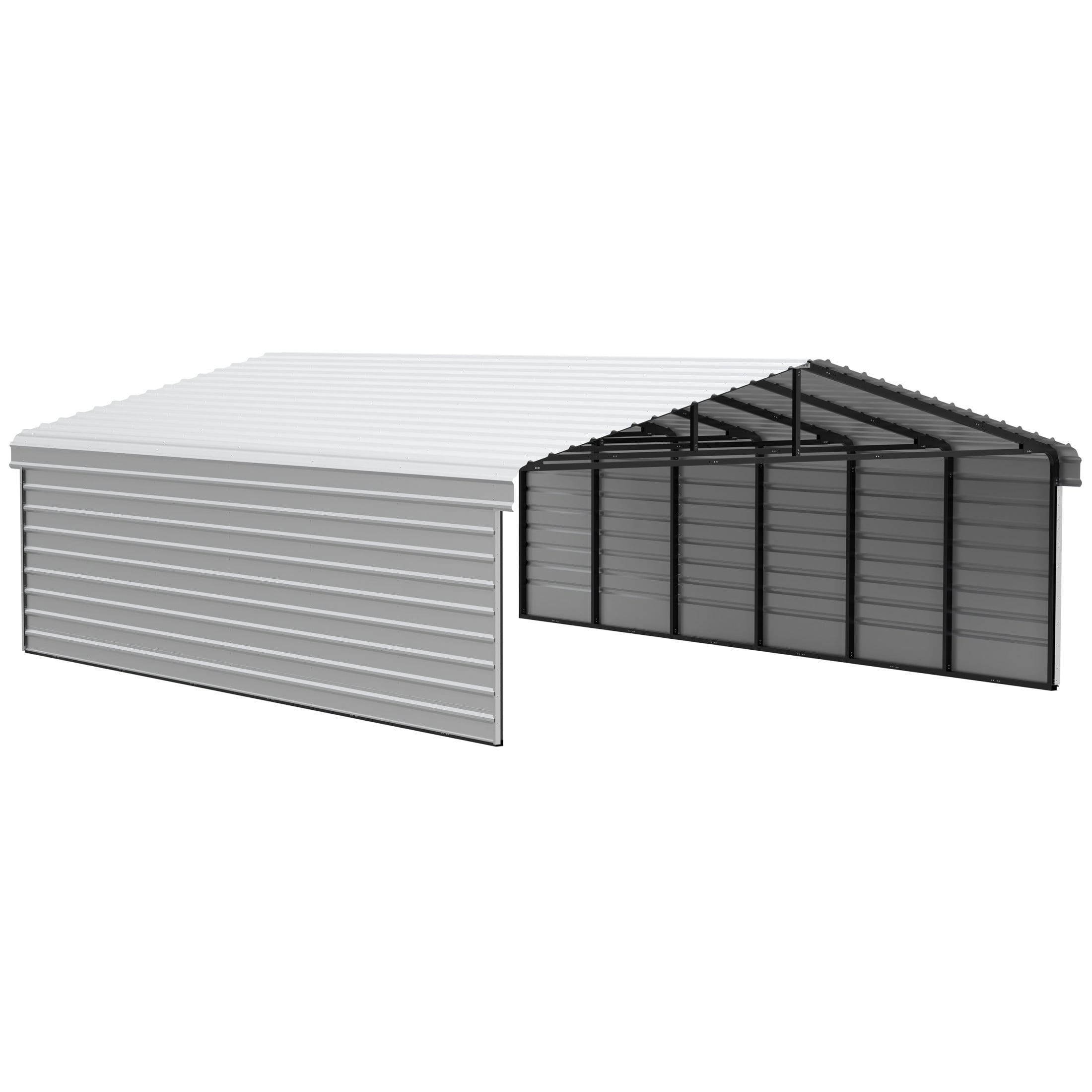 Arrow 20 x 29 x 7 ft Eggshell Steel Carport With 2 Side Wall Kit
