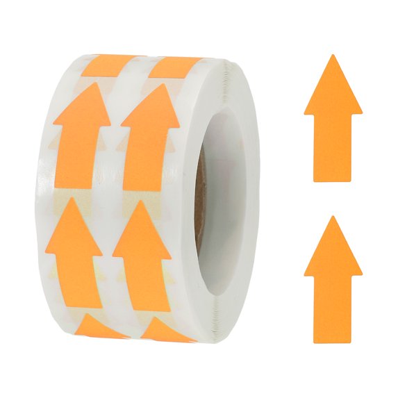 Arrow Sticker Labels 0.6x1.2 Inch 1 Roll Adhesive Arrow Shape Signs DIY Craft, 1000 Count/Roll Fluorescent Orange
