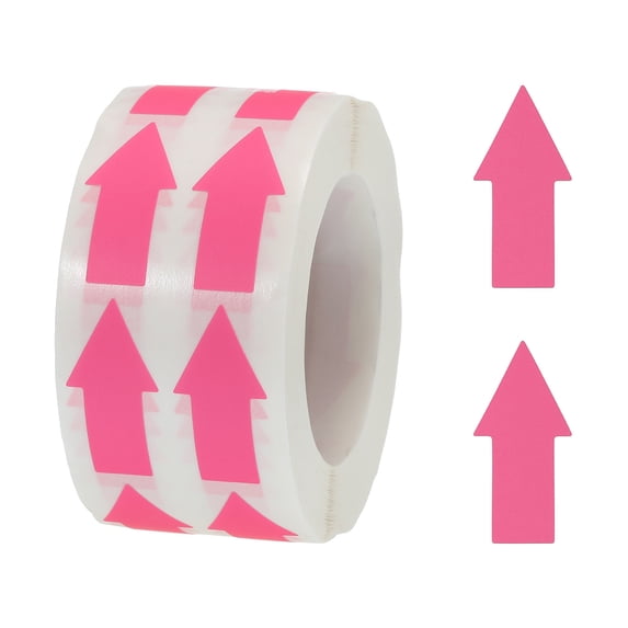 Arrow Sticker Labels 0.6x1.2 Inch 1 Roll Adhesive Arrow Shape Signs DIY Craft, 1000 Count/Roll Fluorescent Pink