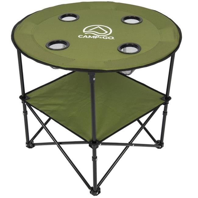 Moss Green Round Portable Folding Table with Cup Holders