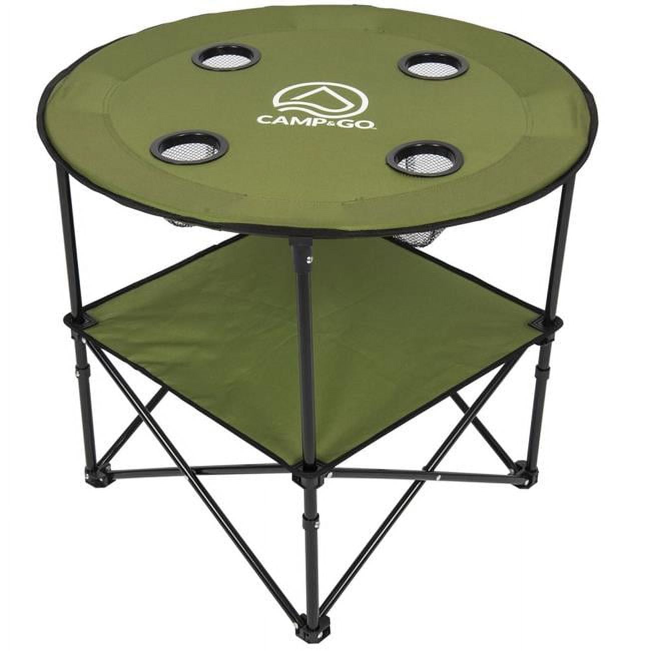 Moss Green Round Portable Folding Table with Cup Holders