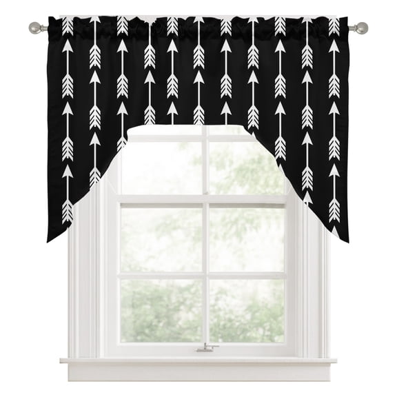 Arrow Swag Valance for Windows, Abstract Rustic Western Tribal Geometric Arrow Black Swag Curtains Valances for Small Window Treatment Rod Pocket for Kitchen Bathroom 1 Panel 56x36in