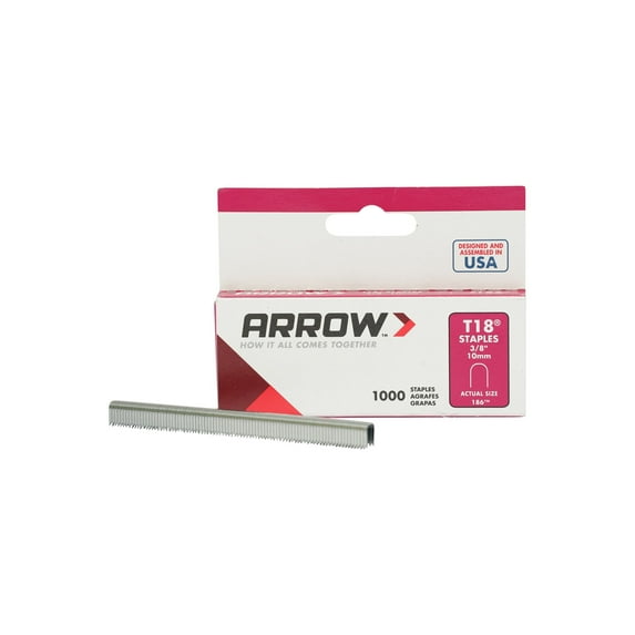 Arrow T18 3/8" Round-Crown Staples, 1000 Pack, Made in The USA