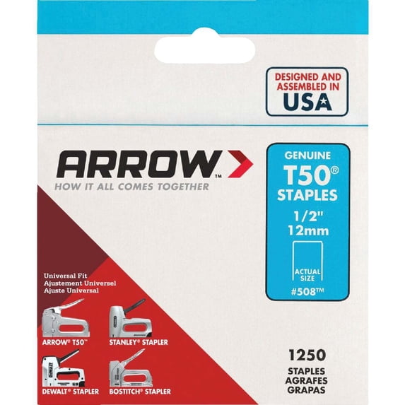 Arrow T50 Heavy-Duty Staple, 1/2 In. (1250-Pack) 50824 Pack of 4