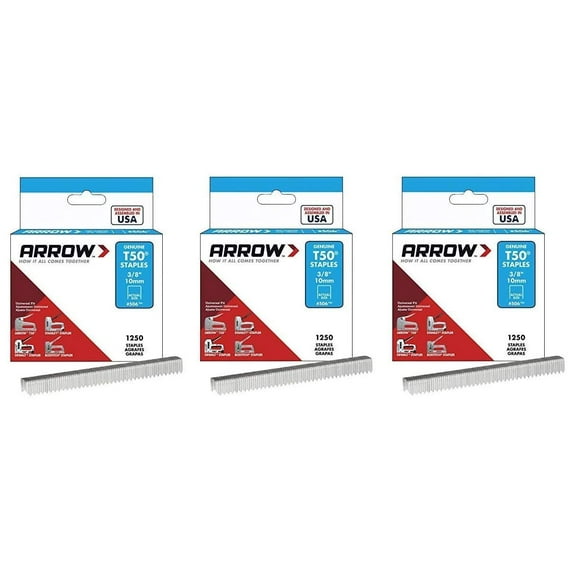 Arrow T50 Heavy Duty Staple, 3/8 Inches, 1250 Staples, Pack of 3