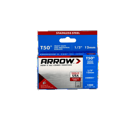 Arrow T50 Stainless Steel 1/2" Staples - 1000 Count, Heavy Duty, Home Improvement, Upholstery, New
