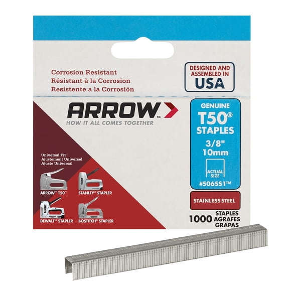 T50 3/8 in. Leg x 3/8 in. 506SS1, Medium Crown, 18-Gauge, Heavy-Duty Stainless Steel Staples (1,000-Pack)