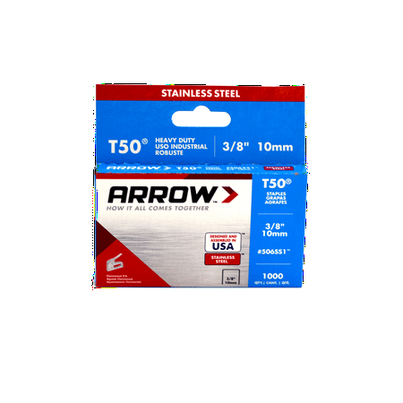 Arrow T50 Stainless Steel 3/8" Staples - 1000 Count, Heavy Duty, Precision Point, for DIY and Repairs, New