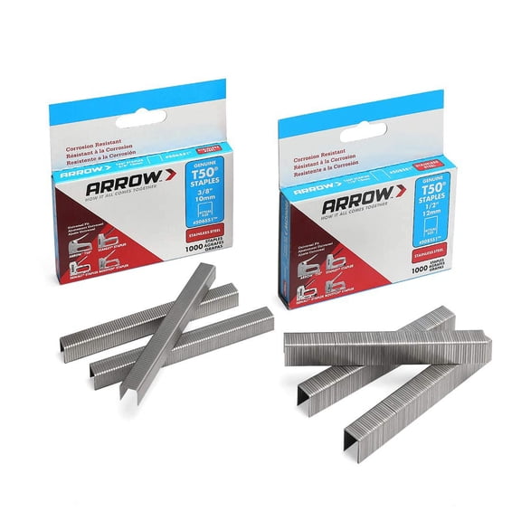 Arrow T50 Stainless Steel Staples Pack Set #508SS1 1/2'' 12mm and #506SS1 3/8'' 10mm