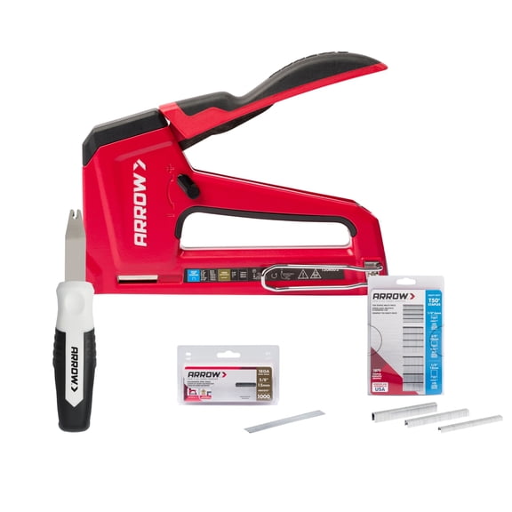 Arrow T50RED2KIT Heavy Duty Staple and Nail Gun with Staple Puller and 1875 T50 Staples