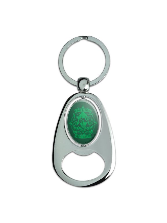 Arrow TV Series Emerald Archer Keychain Chrome Metal Spinning Oval Bottle Opener