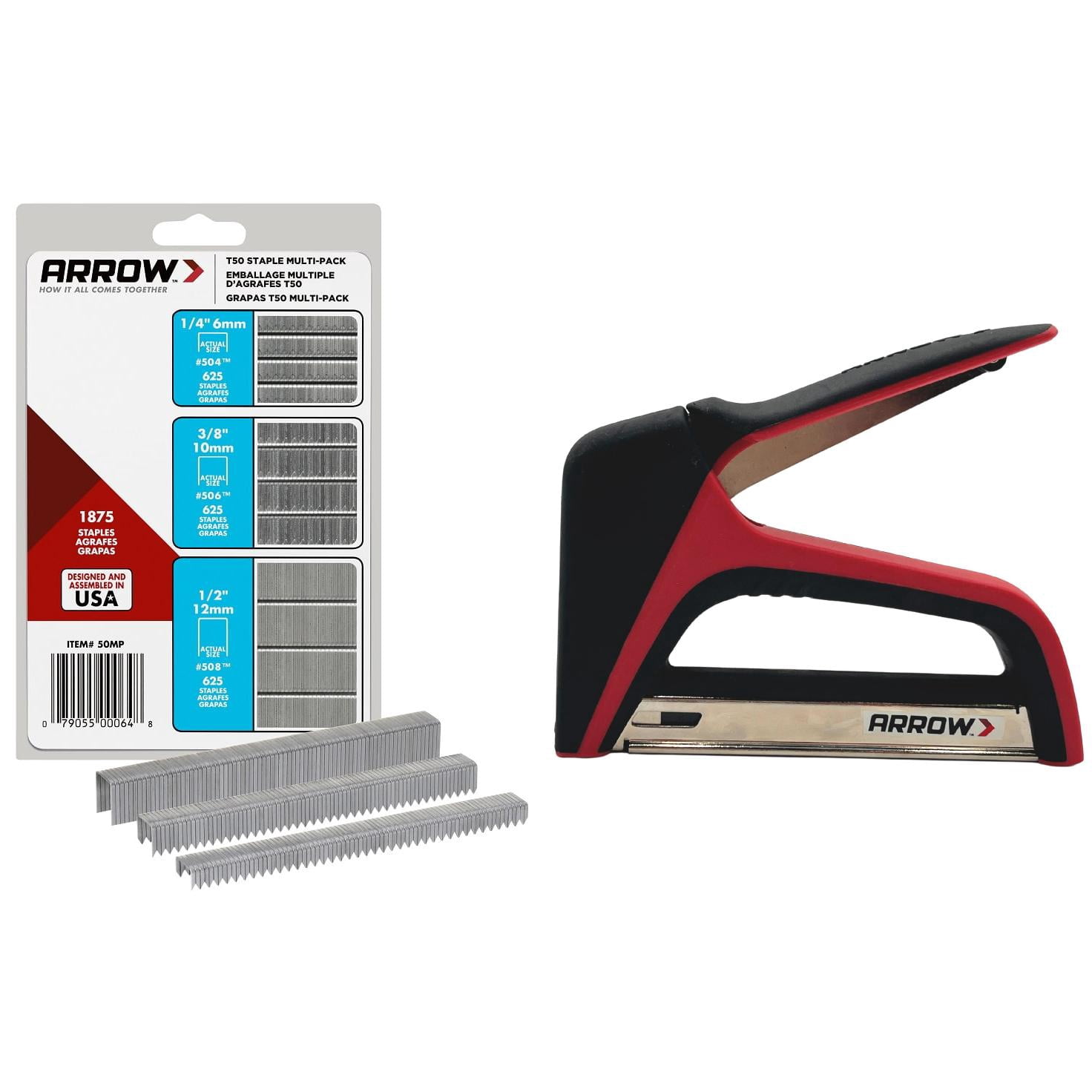 Arrow TacMate Heavy Duty Staple Gun with T50 Multi-Pack Heavy-Duty Staples Bundle