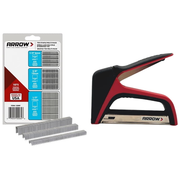 Arrow TacMate Heavy Duty Staple Gun with T50 Multi-Pack Heavy-Duty Staples Bundle