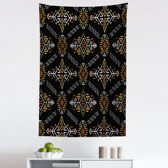 Arrow Tapestry, Native Inspired Indigenous Pattern Geometric, Fabric Wall Hanging Decor for Bedroom Living Room Dorm, 5 Sizes, Charcoal Grey Orange, by Ambesonne