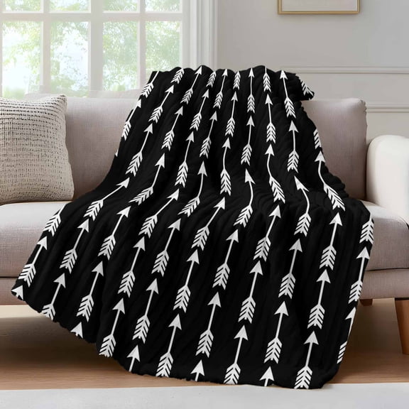 Arrow Throw Blanket for Couch Abstract Rustic Western Tribal Geometric Arrow Black Soft and Warm Flannel 3D Striped Fluffy Fuzzy Fleece Blanket Lightweight Throw for Bed, Sofa 30 x 40 Inches