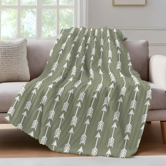 Arrow Throw Blanket for Couch Abstract Rustic Western Tribal Geometric Arrow Sage Green Soft and Warm Flannel 3D Striped Fluffy Fuzzy Fleece Blanket Lightweight Throw for Bed, Sofa 30 x 40 Inches
