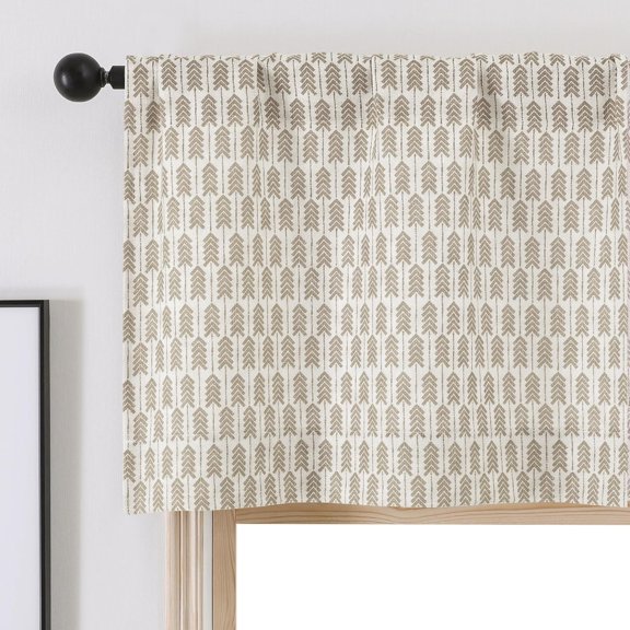 Arrow Valances for Windows - Light Filtering Faux Linen Small Valance Kitchen Curtains, Boho Rod Pocket Short Cafe Curtains for Bathroom Basement, 52Wx14L, 2PCS, Taupe