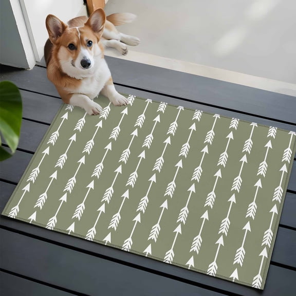 Arrow Washable Entry Rug 2x3 Abstract Rustic Western Tribal Geometric Arrow Sage Green Low Pile Indoor Door Mat with Rubber Backing Thin Area Rug for for Entrance, Bedroom, Kitchen, Laundry, Bathroom