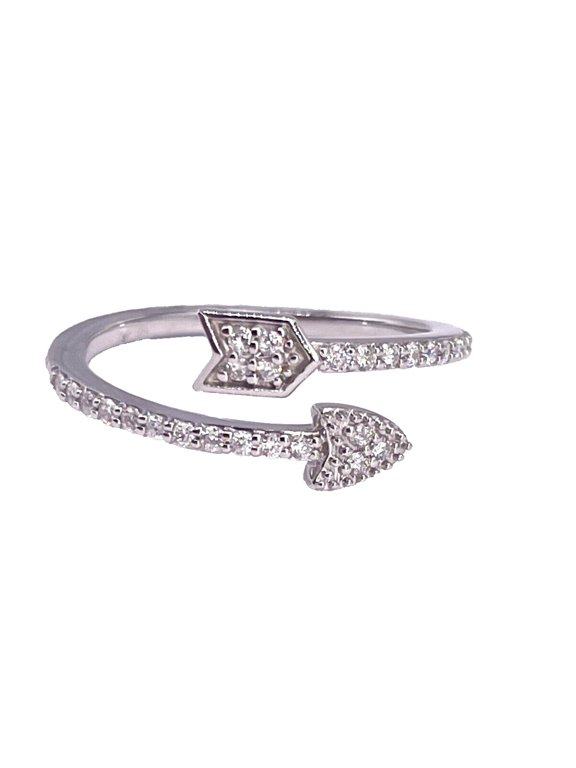 Arrow Wrap Ring, Diamond Cuff Ring, Adjustable Diamond Engagement Ring, Half Eternity Ring, 14K White Gold Plated, 1.4 Ct Simulated Diamond