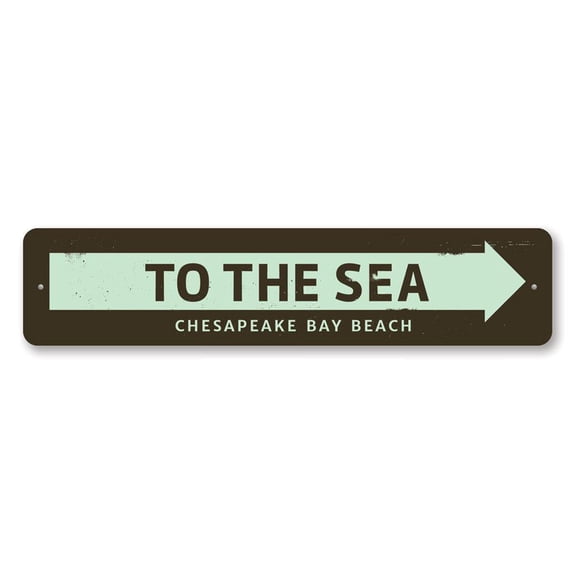 Arrow to The Sea Sign, Beach Location Sign, Custom Beach Destination Sign, Beach House Aluminum Sign - 4x18 inches
