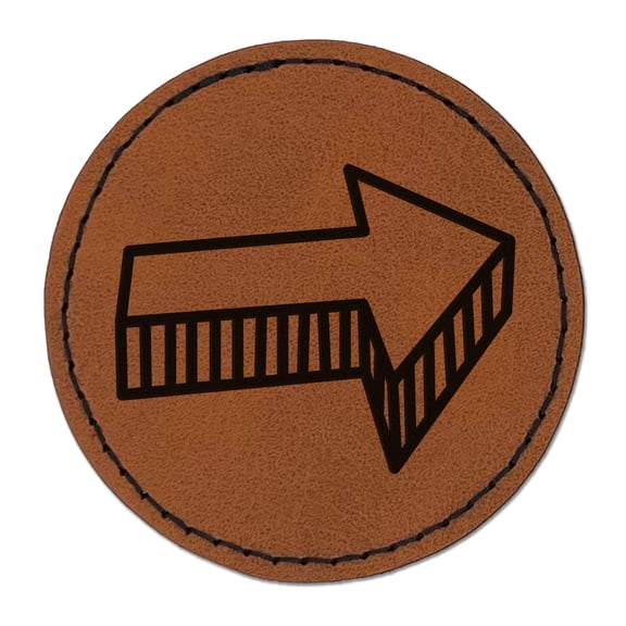 Arrow with Shadow Doodle 2.5" Faux Leather Round Engraved Iron-On Patch - Brown