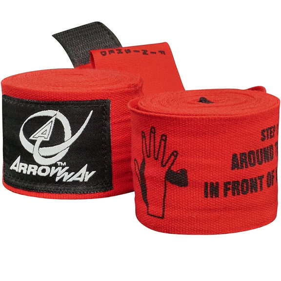 ArrowWay Instructional Hand Wraps w/ Printed Directions for Boxing & MMA - 142" Meister Elastic - Red