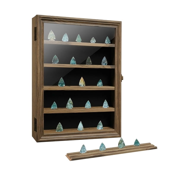 Arrowhead Display Case Holder,Lockable Native American Arrow Head Display Frame Box Cabinet Rack with HD Tempered Glass,Rustic Wood