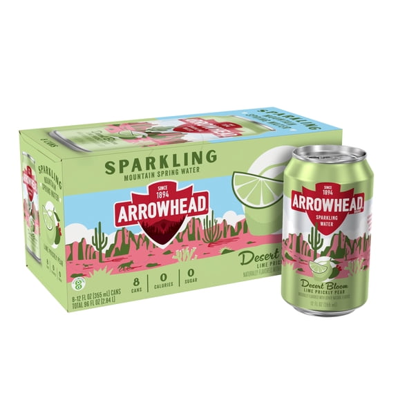 Arrowhead Lime Prickly Pear Sparkling Mountain Spring Water, 12 Fl Oz, 8 Cans