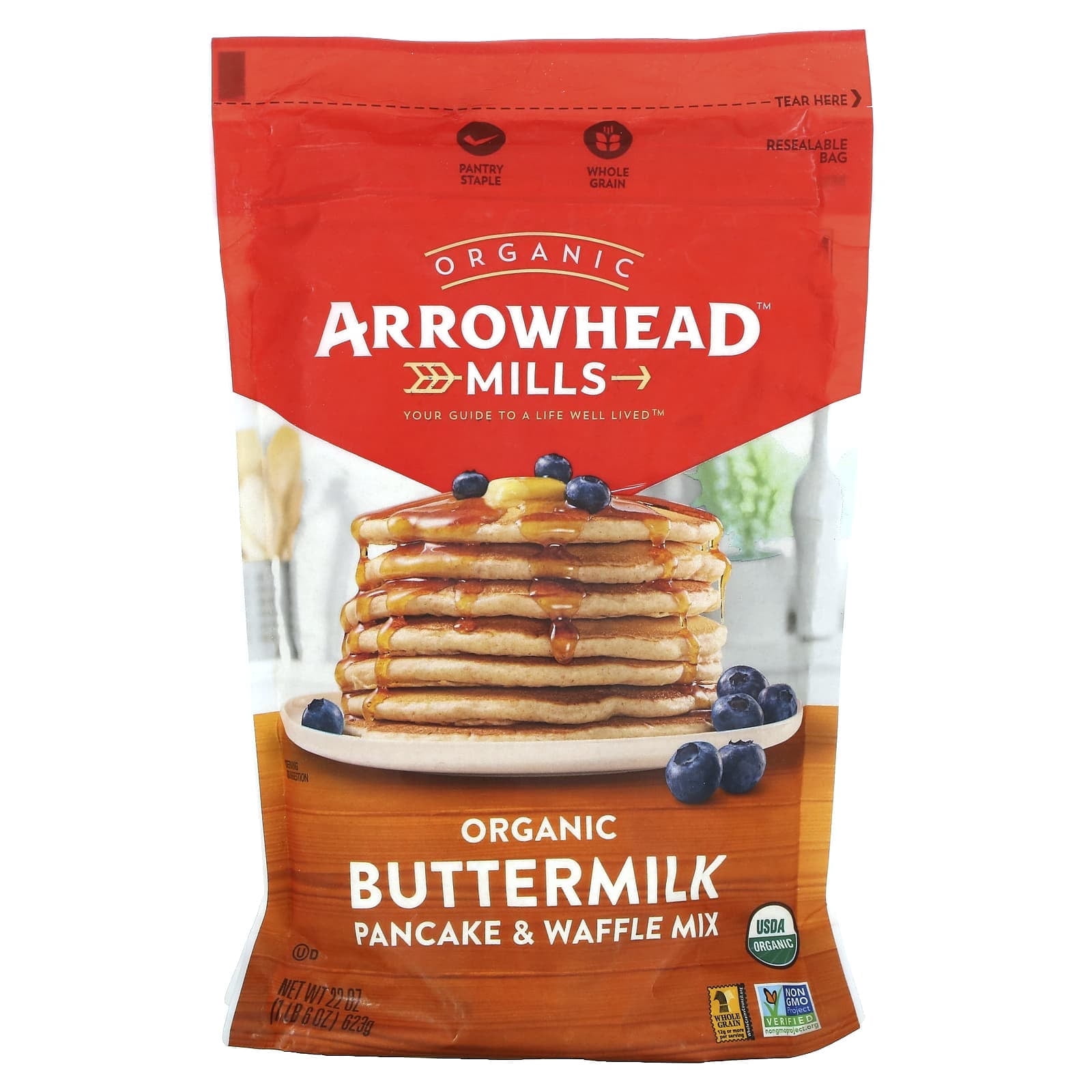 Arrowhead Mills, Organic Buttermilk Pancake & Waffle Mix, 1 lb 6 oz (623 g) Pack of 4