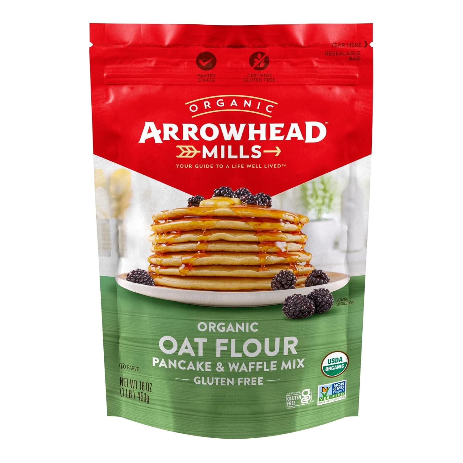 Arrowhead Mills Organic Gluten Free Oat Flour Pancake & Waffle Mix -- 16 oz Pack of 3