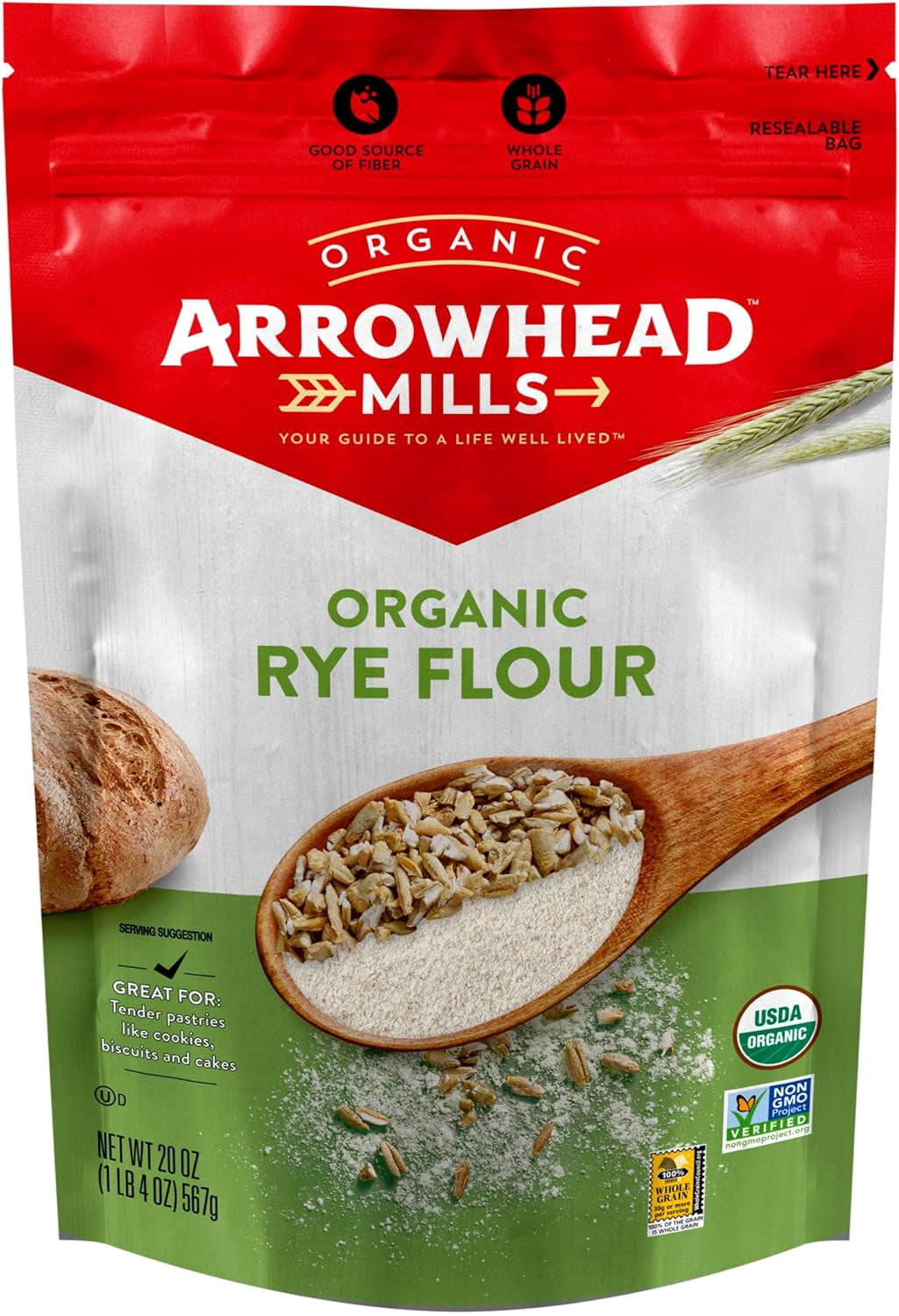 Arrowhead Mills Organic Rye Flour 20 oz Pack of 3
