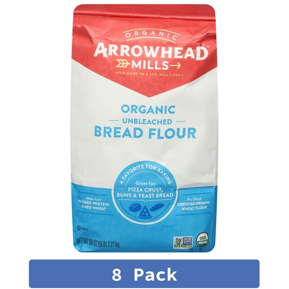 Arrowhead Mills Unbleached Bread Flour 5 lb (Pack of 8)