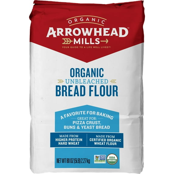 Arrowhead Mills Organic Unbleached Bread Flour, 5 lb Bag