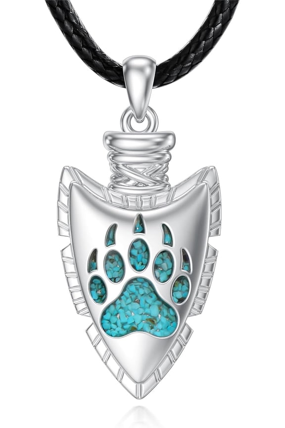 Arrowhead Necklace 925 Sterling Silver Arrow head Pendant Necklace Turquoise Paw Arrowhead Jewelry gifts for Men Women