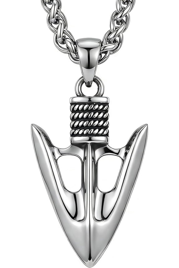Arrowhead Necklace 925 Sterling Silver Arrowhead Pendant Nordic Viking Jewelry for Men, w/Stainless Steel Chain 22+2