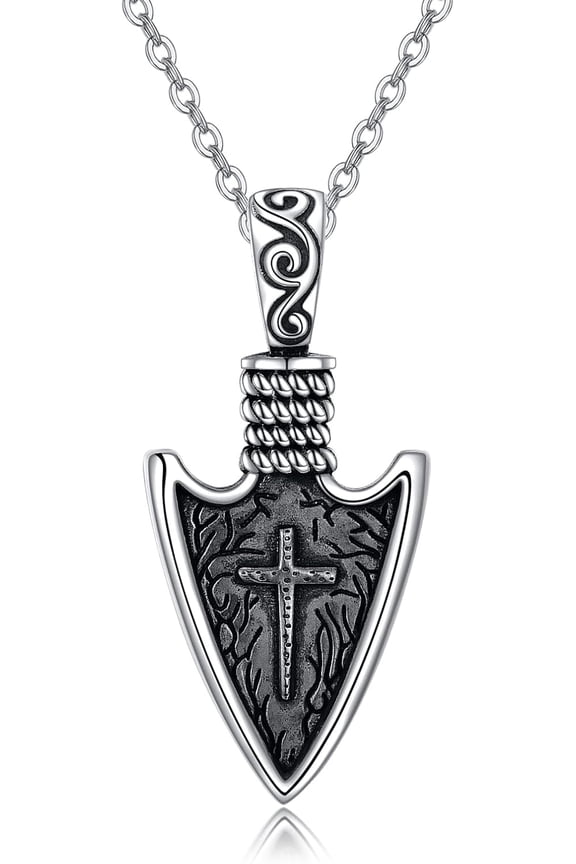 Arrowhead Necklace Sterling Silver Norse Viking Arrow Pendant Amulet Necklace Birthday Jewelry Gifts for Men