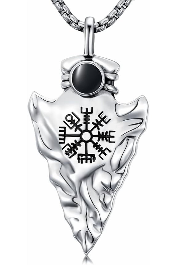 Arrowhead Necklace for Men 925 Sterling Silver Natural Gemstone Viking Arrow Pendant Jewelry Gifts for Father